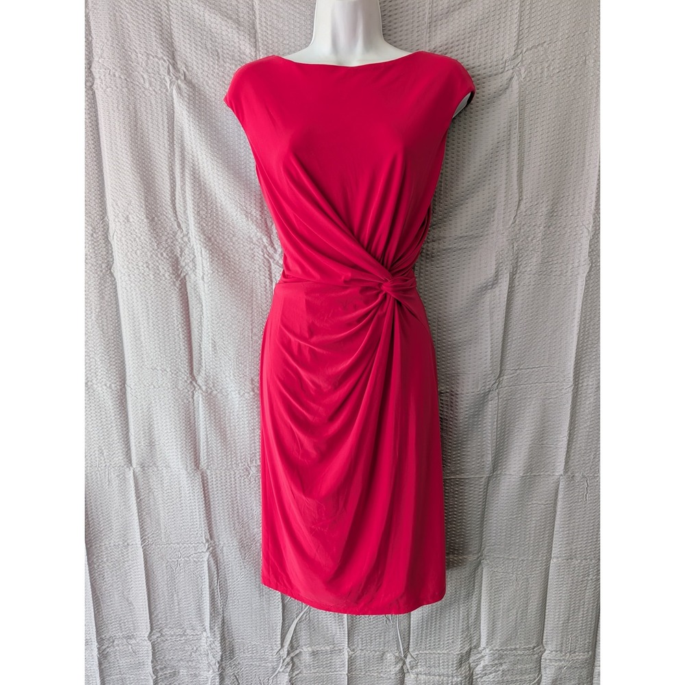 Lauren Ralph Lauren Pink Draped Knot Waist Sheath Dress Size 12 Boat Neck